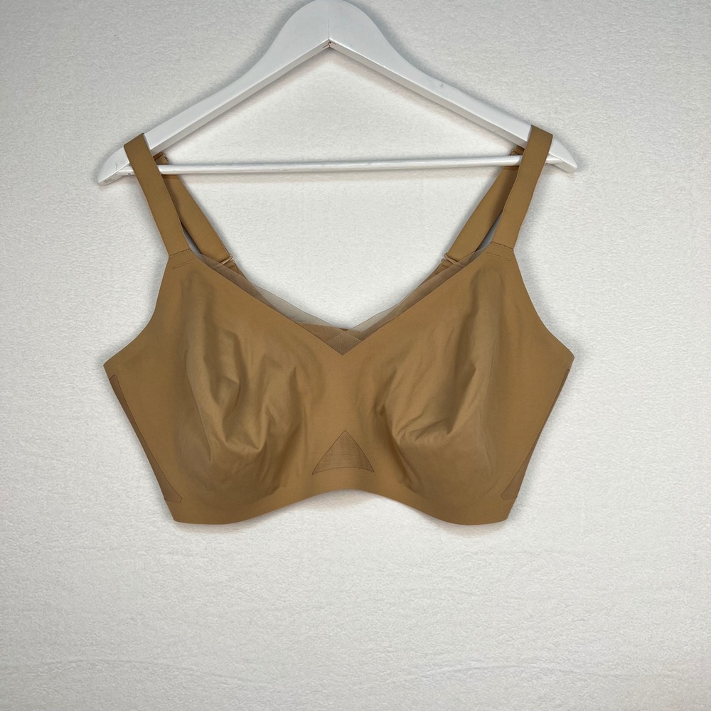 Honeylove Crossover Bra Sand Tan 1X+ Wireless Seamless Mesh Trim Comfort NO PADS